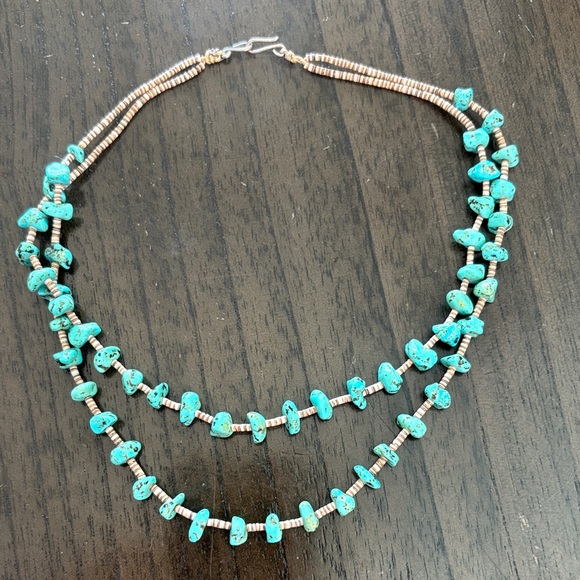 Native American Handmade Turquoise and beads Heishi Clasp Sterling Silver